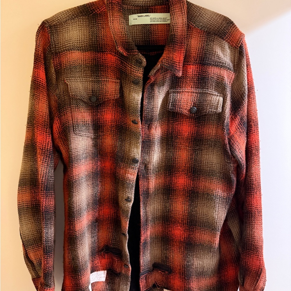Off-White Red and Brown Plaid Jacket